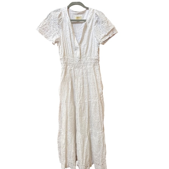 Maeve by Anthropologie Dresses & Skirts - Maeve Anthropologie White Eyelet Maxi Dress V-Neck Smocked Tiered Medium